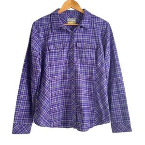 Cabela's Women's Purple and White Checkered Heavier Weight Flannel Shirt